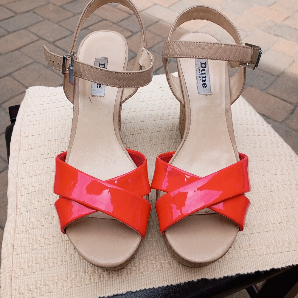 NET.Dune London Orange and Tan Wedge .size 9.Small discoloration See Last Pictur - Picture 2 of 12